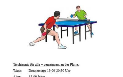 NEU im Angebot!!! Tischtennis Hobbygruppe für Erwachsene
