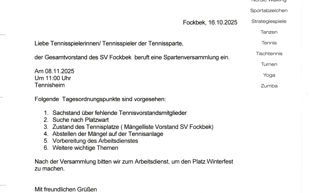 Spartenversammlung Tennis